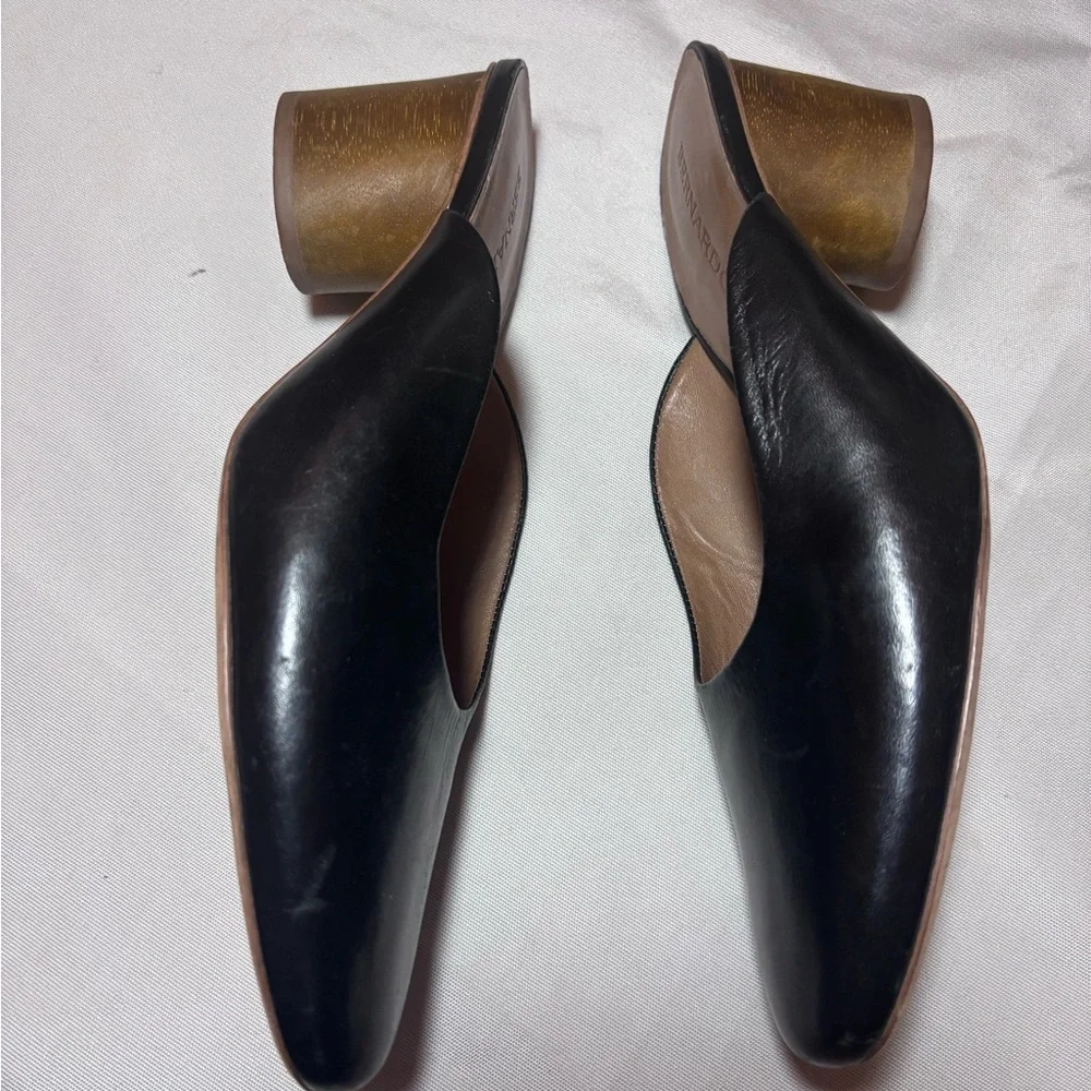 Bernardo Irene Black Leather Mule Heels Block Heel Slip On Size 9 - Picture 8 of 11